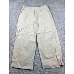 Newport News Jeanology Pants 6 Beige Womens Carpenter Wide Leg Cropped Cotton